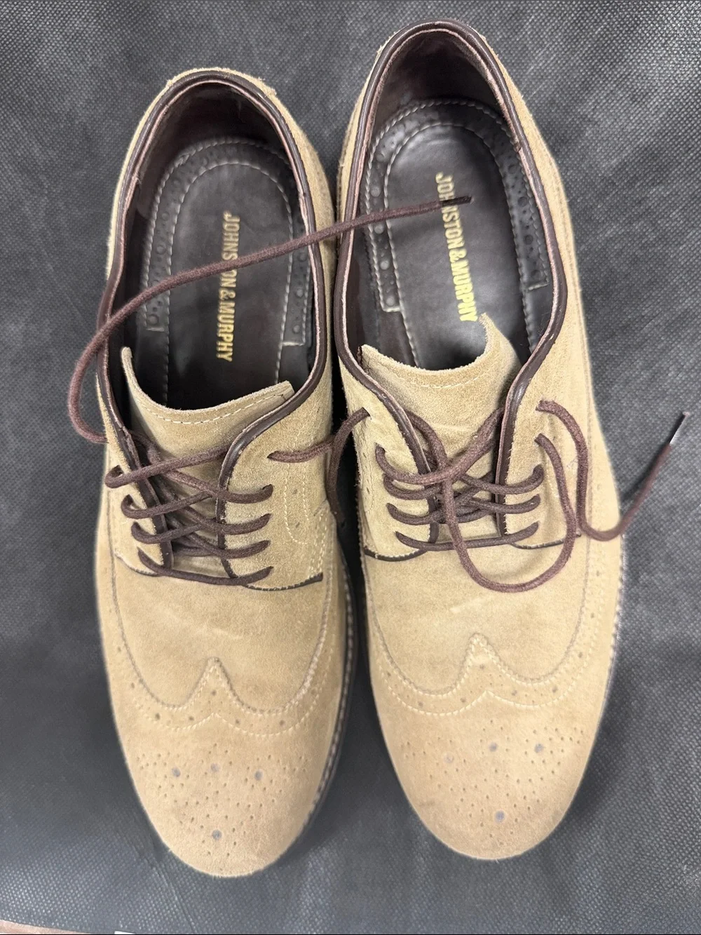Johnston & Murphy Beige Suede Wingtip Derby Shoes